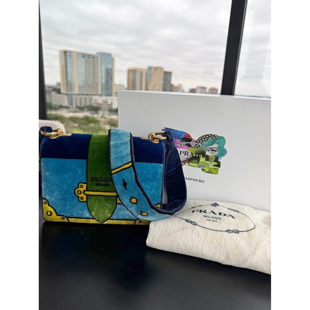 Prada Trompe L'oeil Cahier Crossbody In Multicolor Velvet Entrupy Certificate